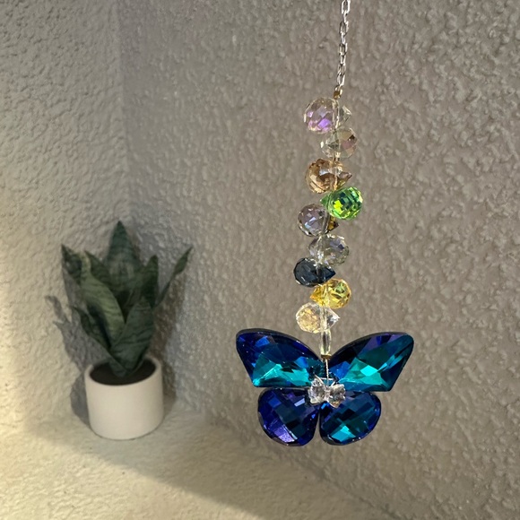 Other - Blue Beaded Butterfly Crystal Sun Catcher